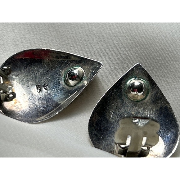 Vintage Earrings Tear drop shape Abalone shell and Sterling Silver 925 Clip on - Picture 4 of 4